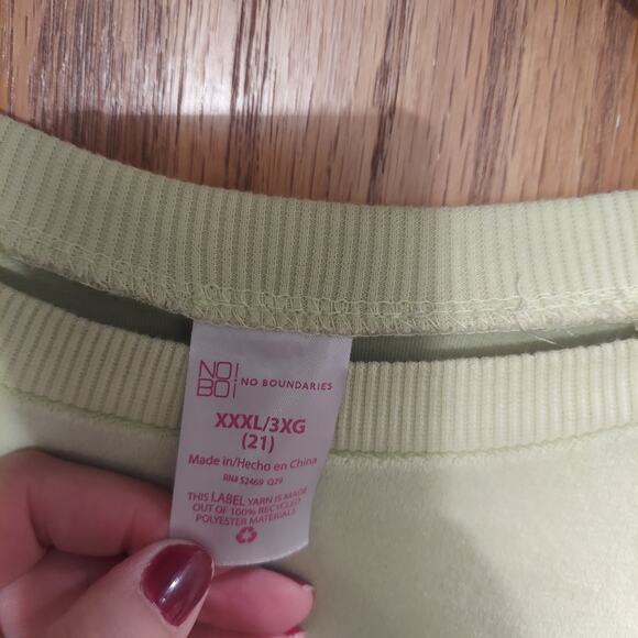 No Boundries NoBo Yellow Lime green Hustle Logo Womens Velvet Sweatshirt - Picture 6 of 7